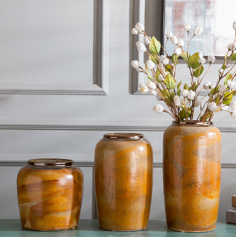 抽象手绘陶瓷落地花瓶 搭配家具家私中式陶罐大厅展会摆件